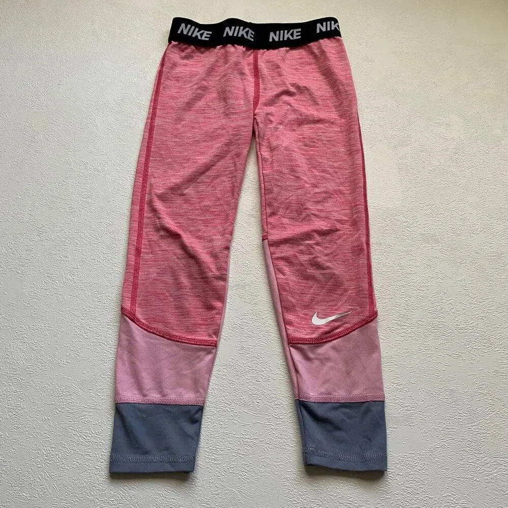 Nike Dri-Fit Pink Gray Colorblock Leggings Kids 5–6Y Athletic Activewear
